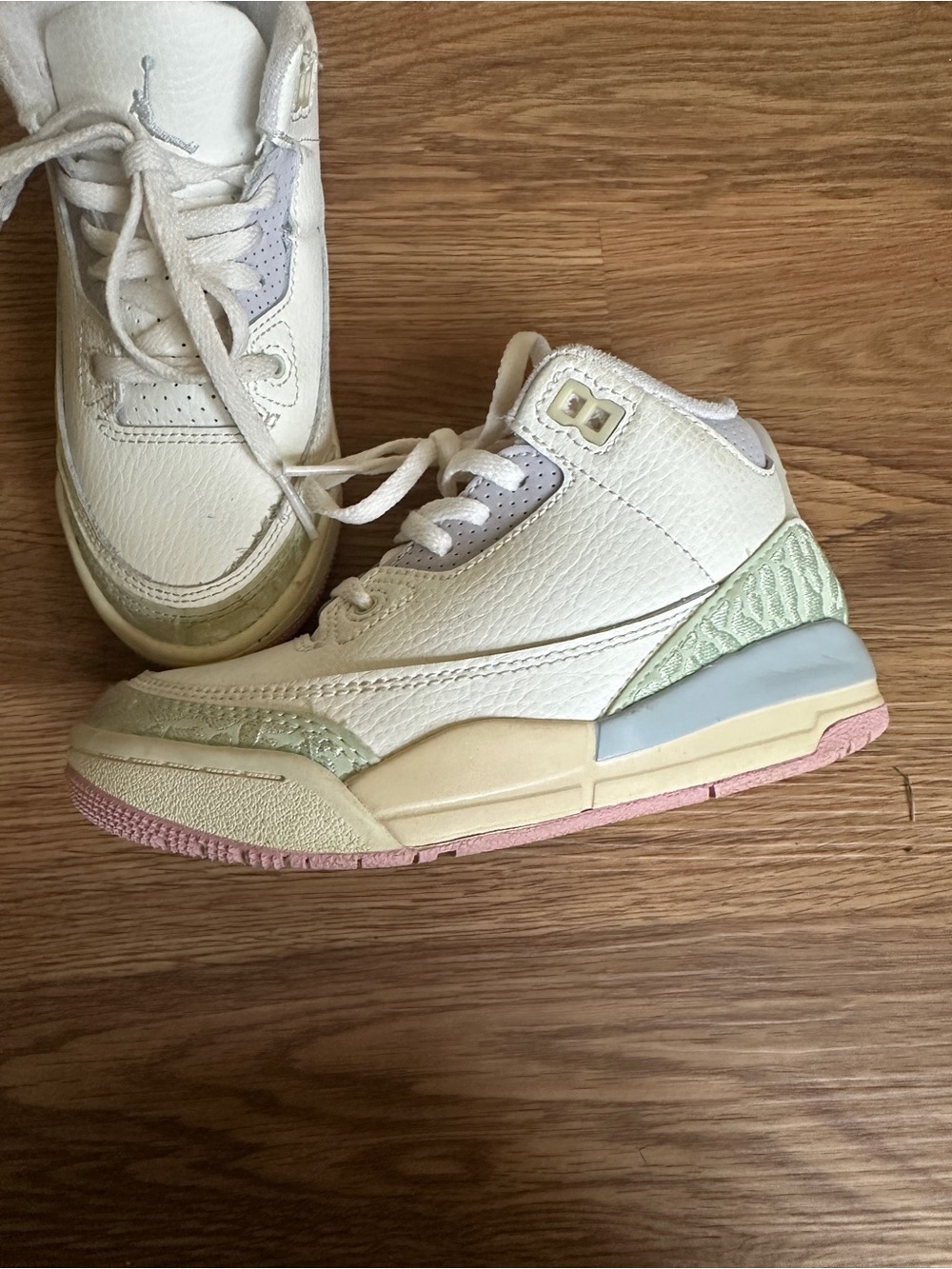 Jordan Kids White Sneakers with Pastel Pink & Mint Accents